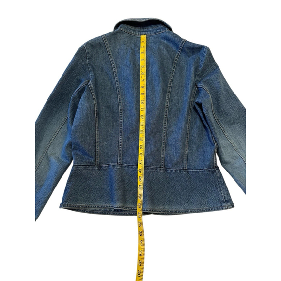 St. Johns Bay Denim Jacket Womens Large Blue Distressed 4-Button Long Sleeves - Picture 7 of 16